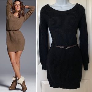 Victorias Secret Black Belted Sweater Dress